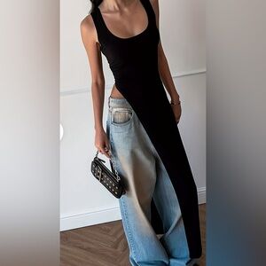 Asymmetric Black Tank Dress Top with Side Slit